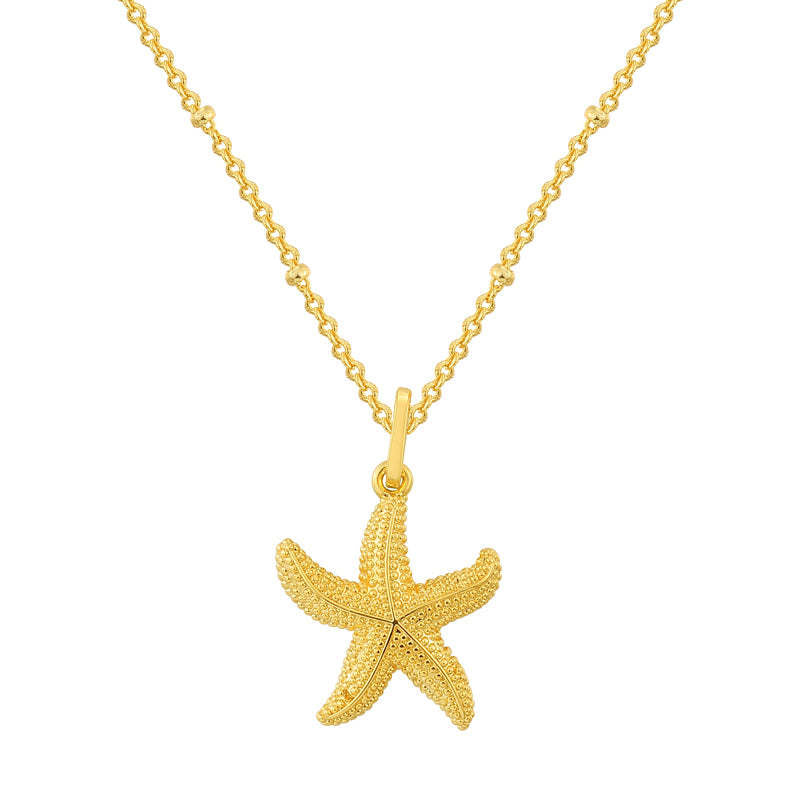 Wholesale Titanium Steel Small Flower Ocean Style Shell Starfish Pearl Necklace