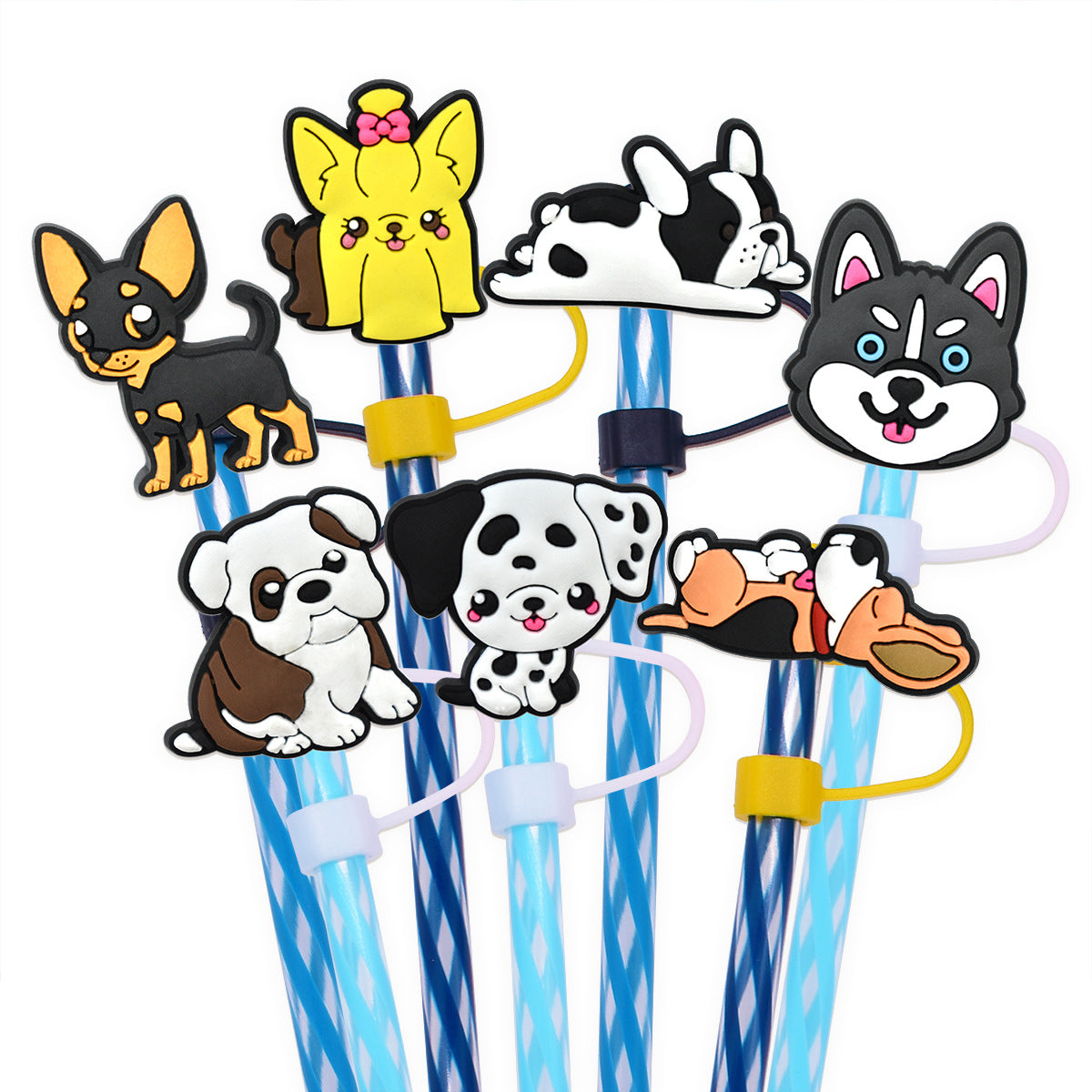 Wholesale Random 100pcs Cute Pet Dog Straw Tube Cap 10mm Soft Glue Straw Decoration Straw Cover ACC-SCR-RYY035