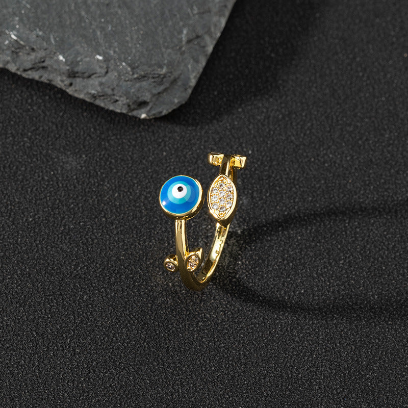 Wholesale Evil Eye Vintage Open Ring Copper Zircon Enamel Ring Fashion Jewelry Accessory For Everyday Wear