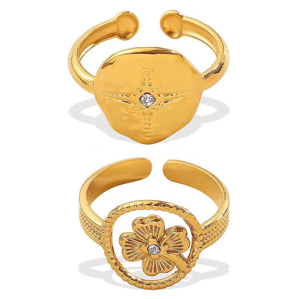 Wholesale  Retro Golden Cross Star Diamond Open Ring Niche Design Light Luxury Personalized Ring