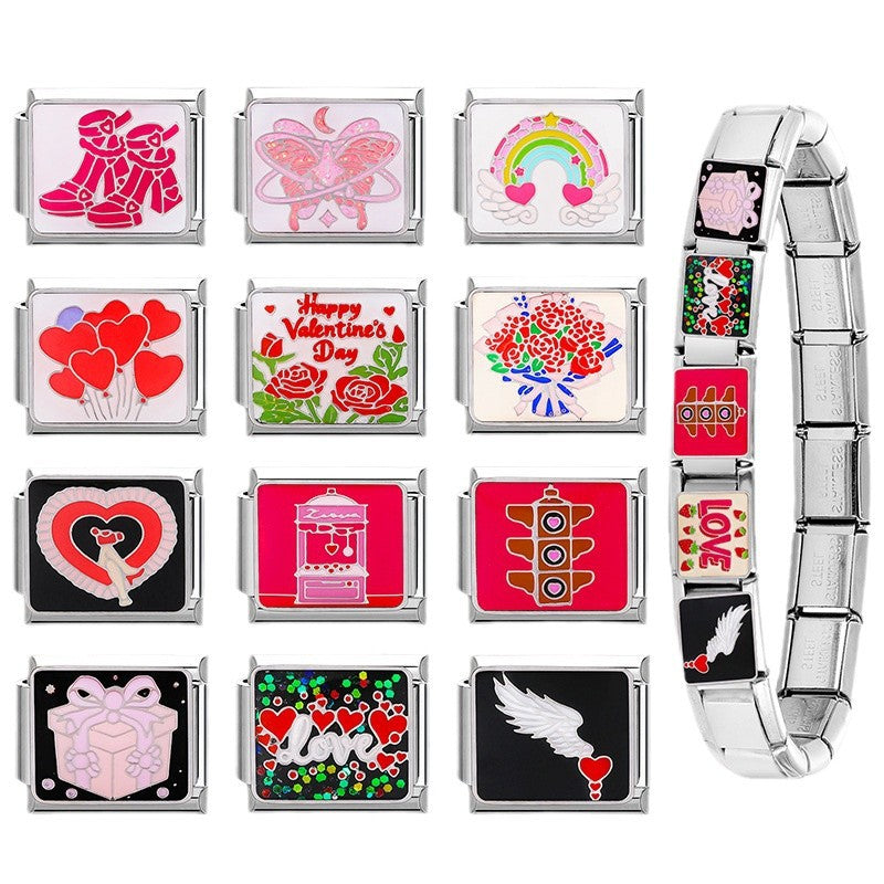 Wholesale Italian Charm Bracelet 9mm DIY Splicing Valentine' s Day Stainless Steel Composable Bracelet