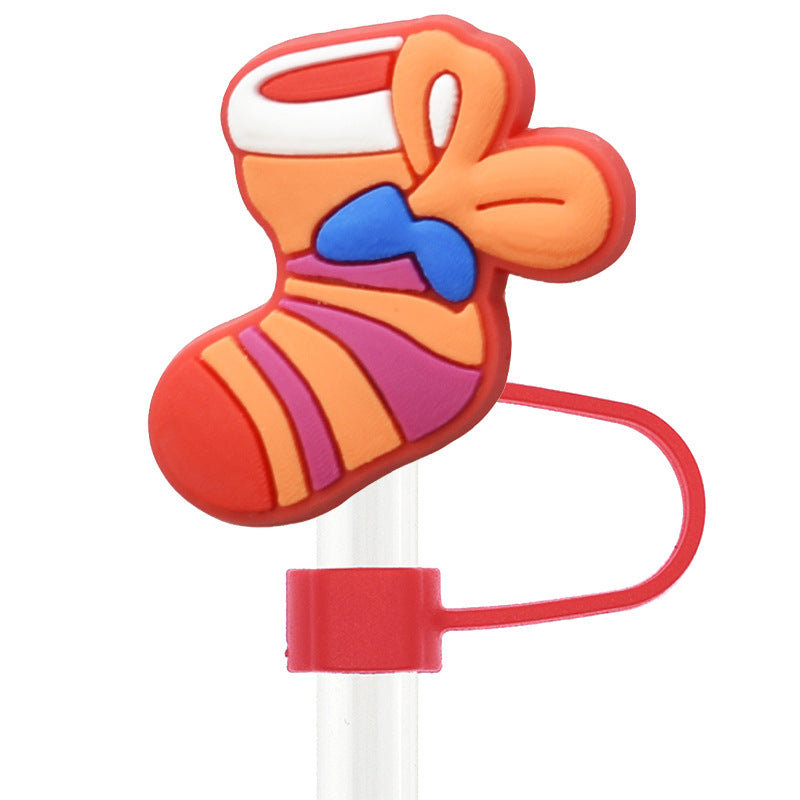 Wholesale Random 100pcs Christmas 10mm PVC Soft Straw Tube Cap ACC-SCR-RYY082