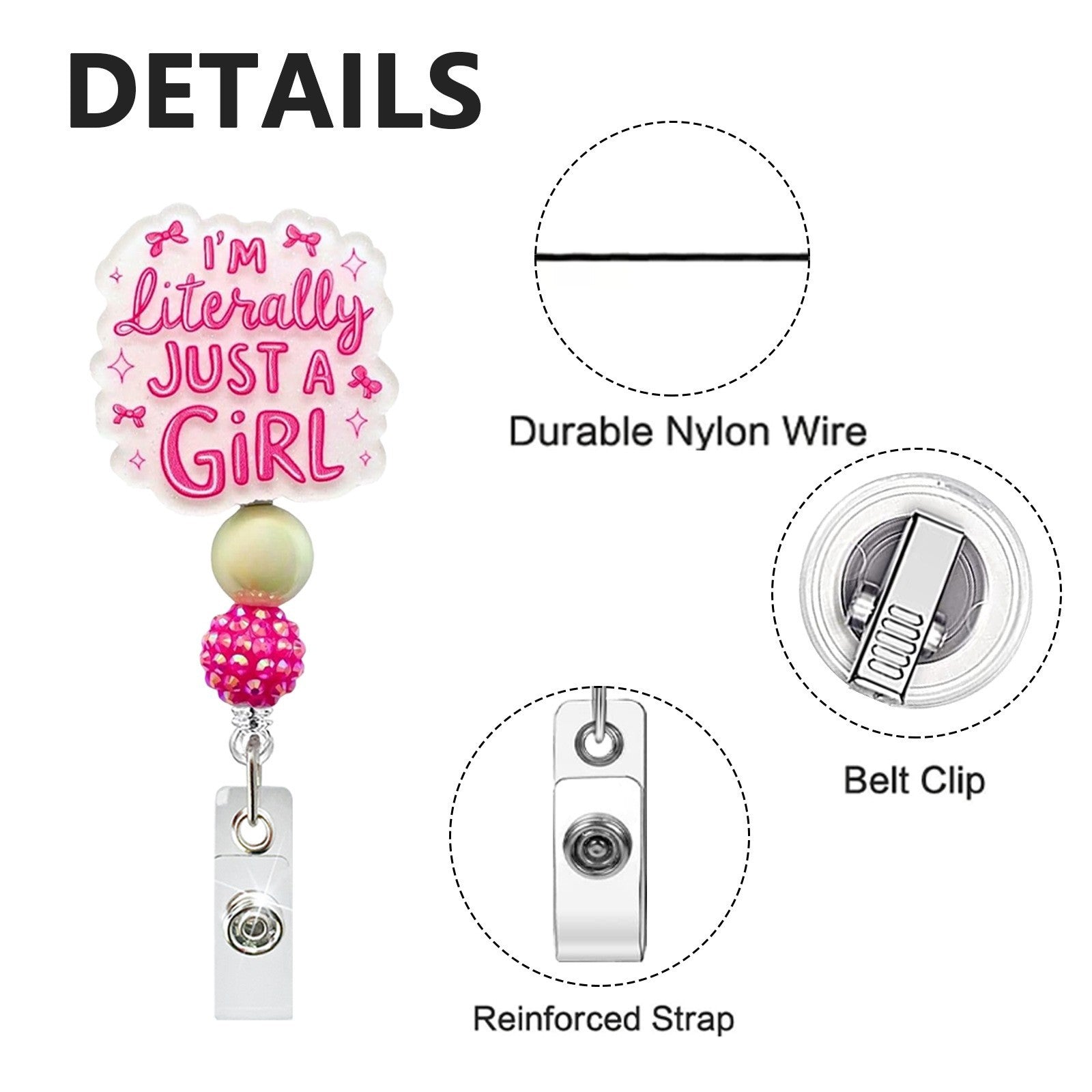 Wholesale Pink Acrylic Bowknot Retractable Badge Reel Keychain with Crocodile Clip - Trendy Car Key Accessory