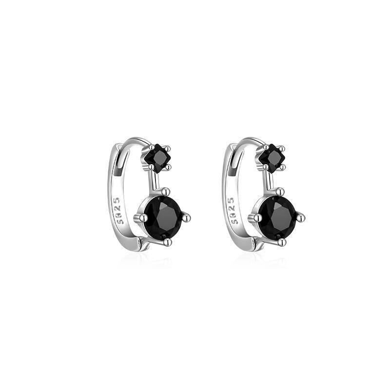 Wholesale Retro Double Diamond Black Zircon Earrings Silver Needle Fashion Accessory for Women