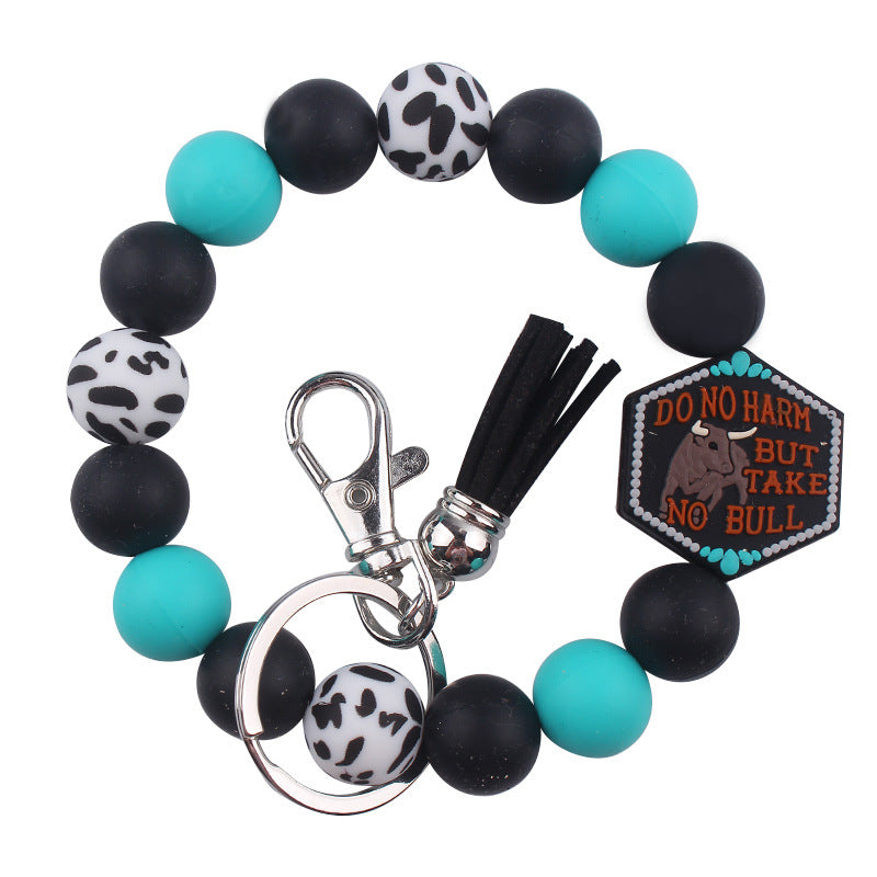 Wholesale Cartoon Western Style Cow Head Silicone Beaded Wrist Keychain ACC-KC-GuangTian061