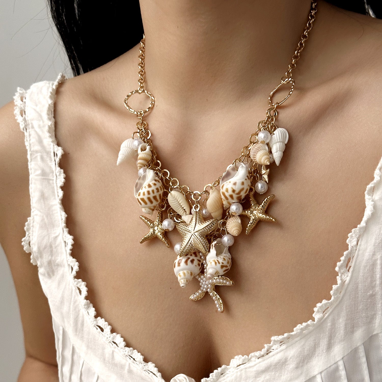 Wholesale Beach Shell Necklace Shell Double Layer Overlapping Necklace Clavicle Chain