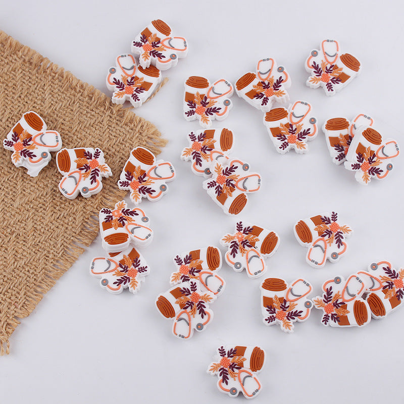 Wholesale 10pcs Cartoon Coffee Cup Stethoscope Silicone Beads Focal Beads DIY Beadable Pen Accessories ACC-BDS-GuangTian019