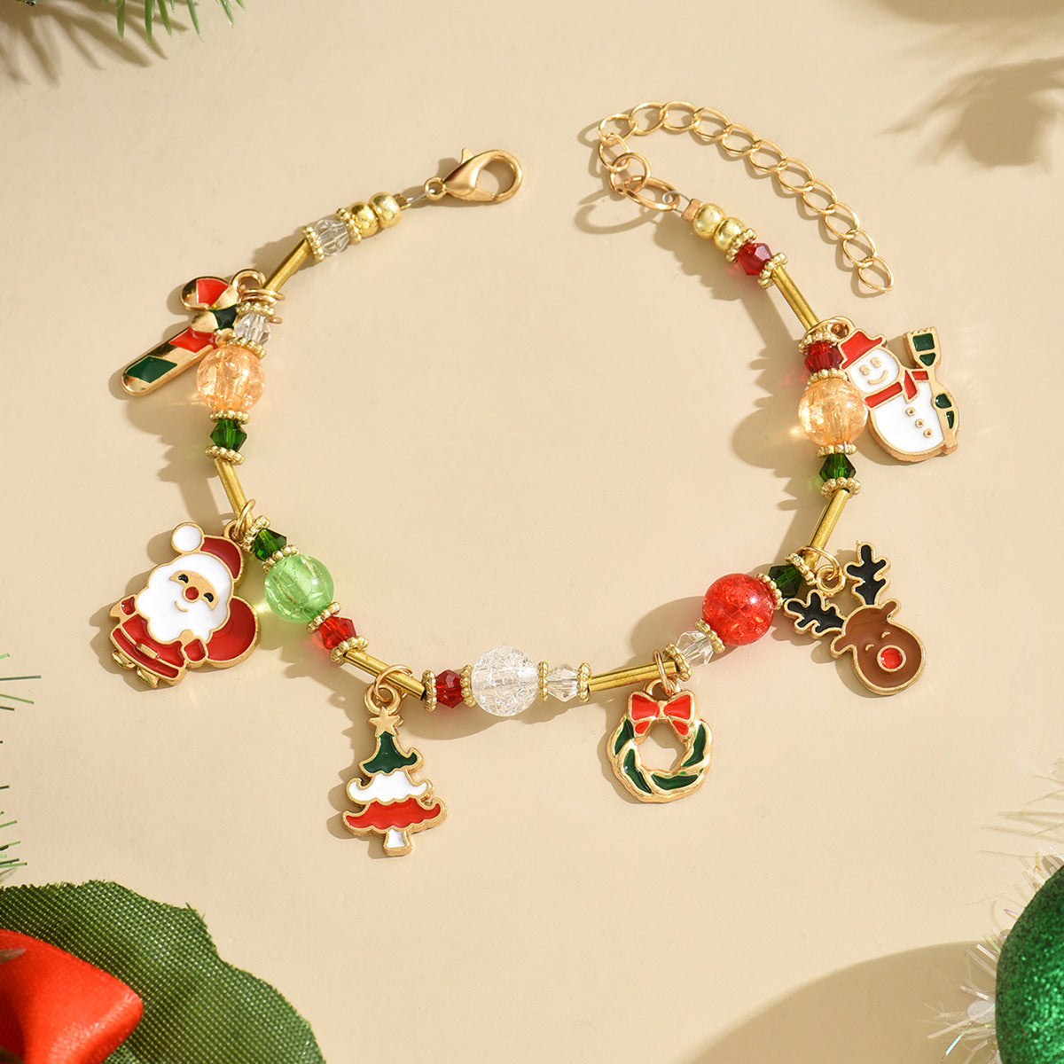 Wholesale Christmas Vintage Multi-element Elk Christmas Tree Pendant Beaded Bracelet