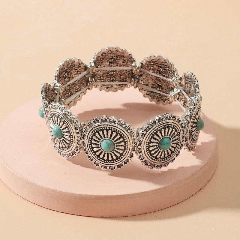 Wholesale Ethnic Style Retro Alloy Turquoise Elastic Bracelet Bohemian Bracelet ACC-BT-JunJie004
