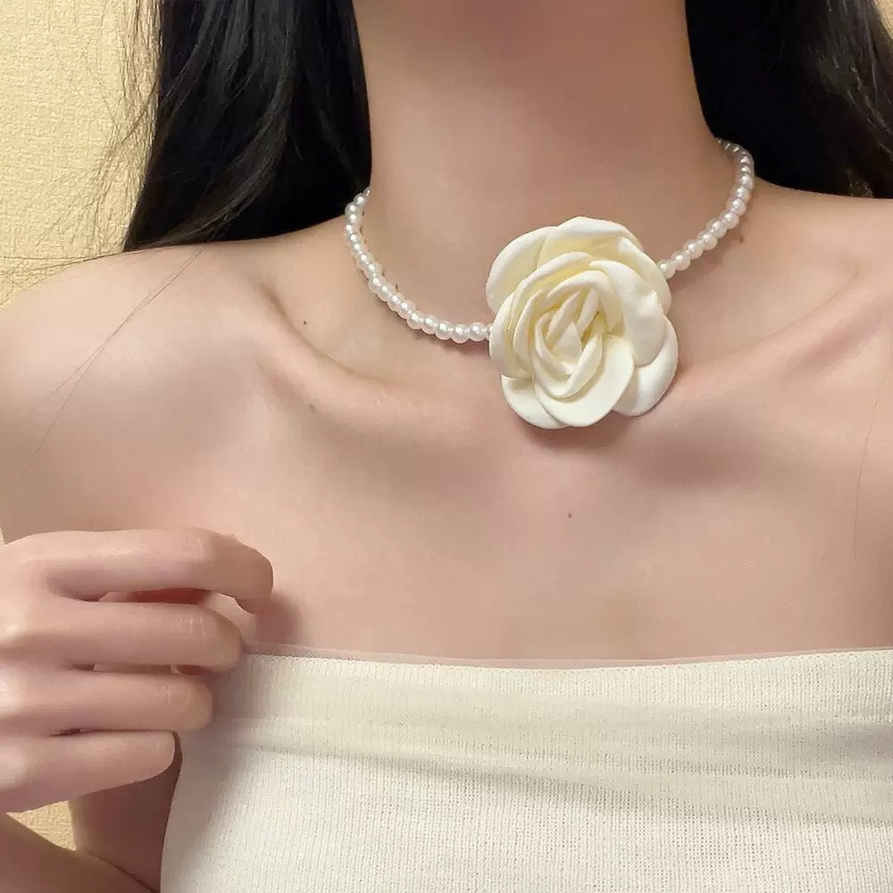 Wholesale Handmade Fabric Flower Choker Necklace With Wax Rope Trendy Jewelry Accessory For Women Gift