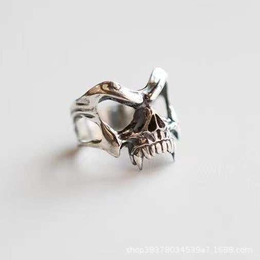 Wholesale Alloy Skull Ghost Head Ring Vintage Punk Adjustable Boutique Resale Jewelry