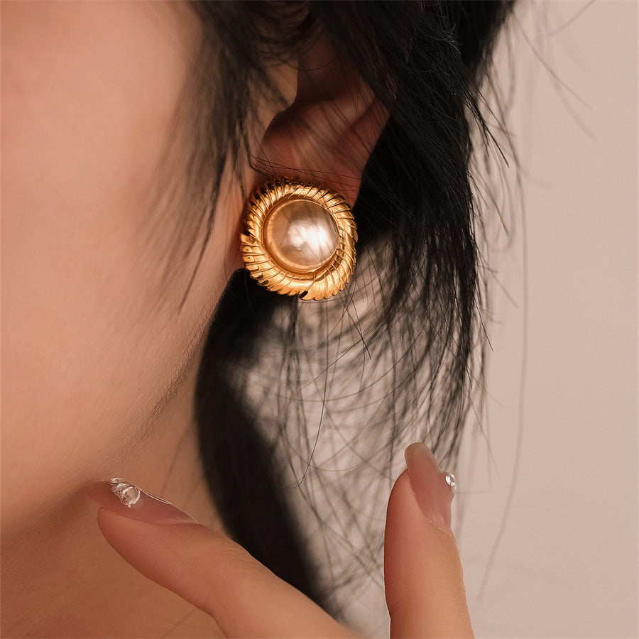 Wholesale Vintage Pearl Earrings Zircon C-Shaped Earrings ACC-ES-TaiYu002