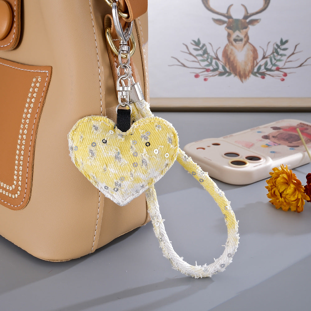 Wholesale  sophisticated ripped denim wrist strap phone charm  Keychain