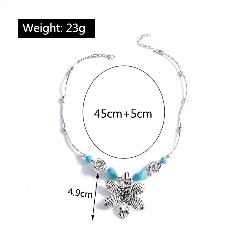 Wholesale Heart-shaped flower turquoise pendant necklace