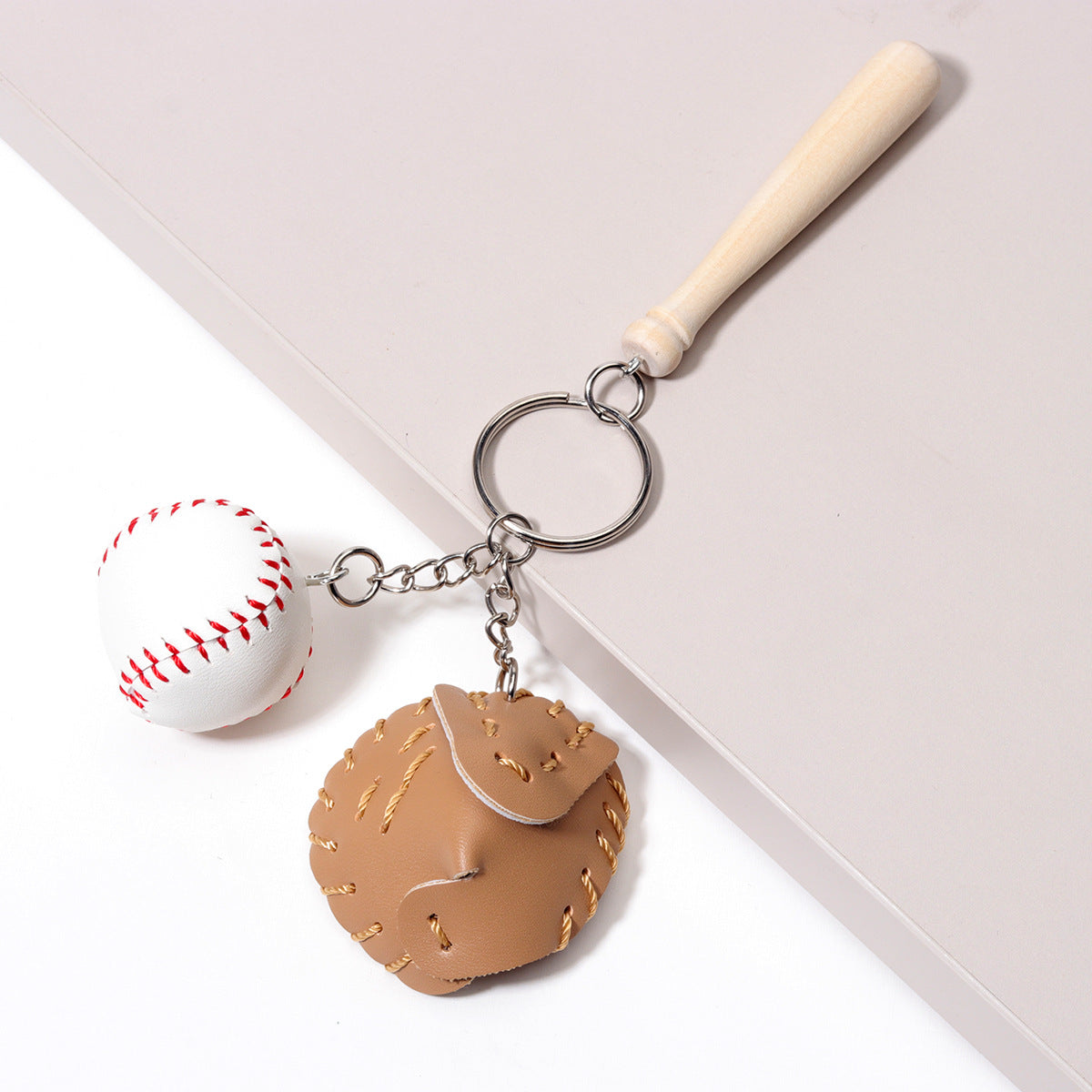 Wholesale PU leather baseball three-piece keychain