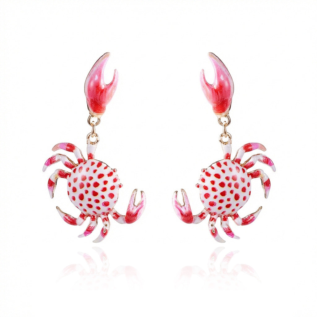Wholesale Red Full-Pavé Crab Earrings — Light Luxury,  High-End Ocean-Themed Statement Earrings;  Bold,  Unique,  and Versatile Evening Accessories
