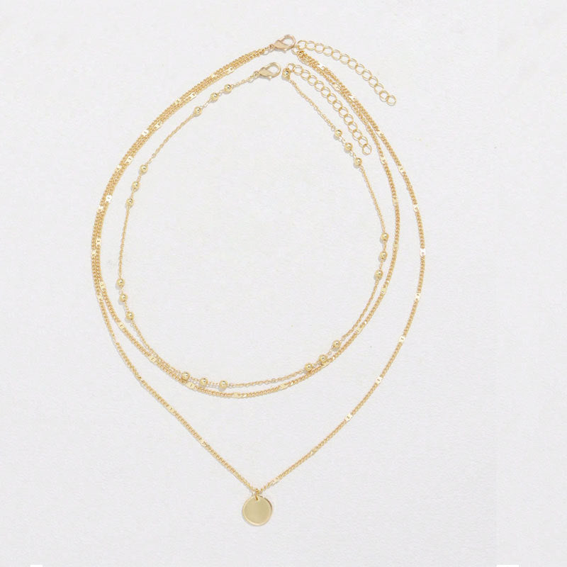 Wholesale Metal Three Layer Round Pendant Necklace