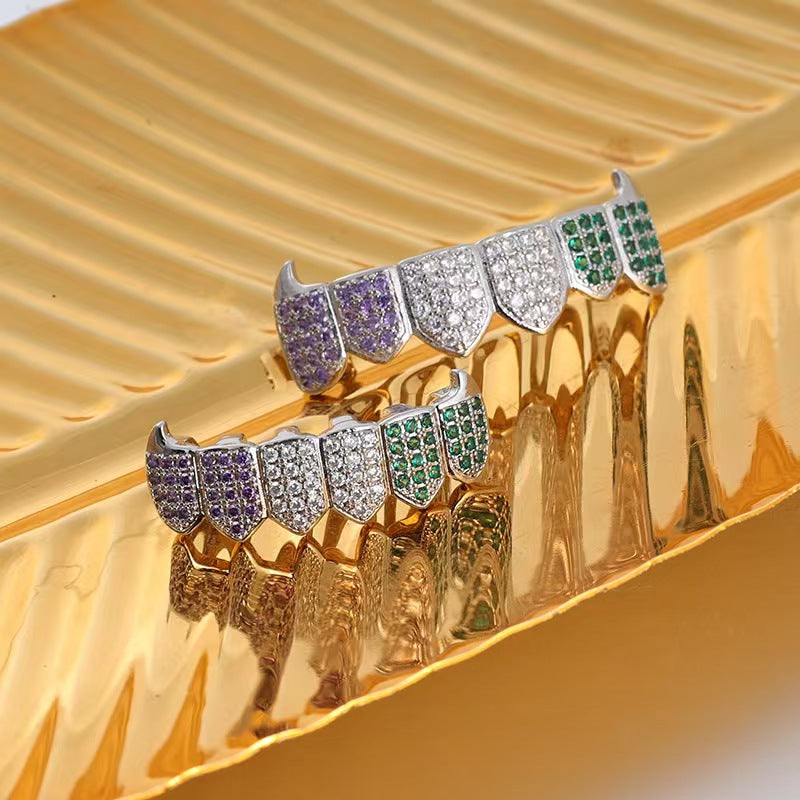Wholesale Modern Hip-Hop Tooth Grills Gold Plated Alloy Colorful Zirconia Fashion Accessory for Resale