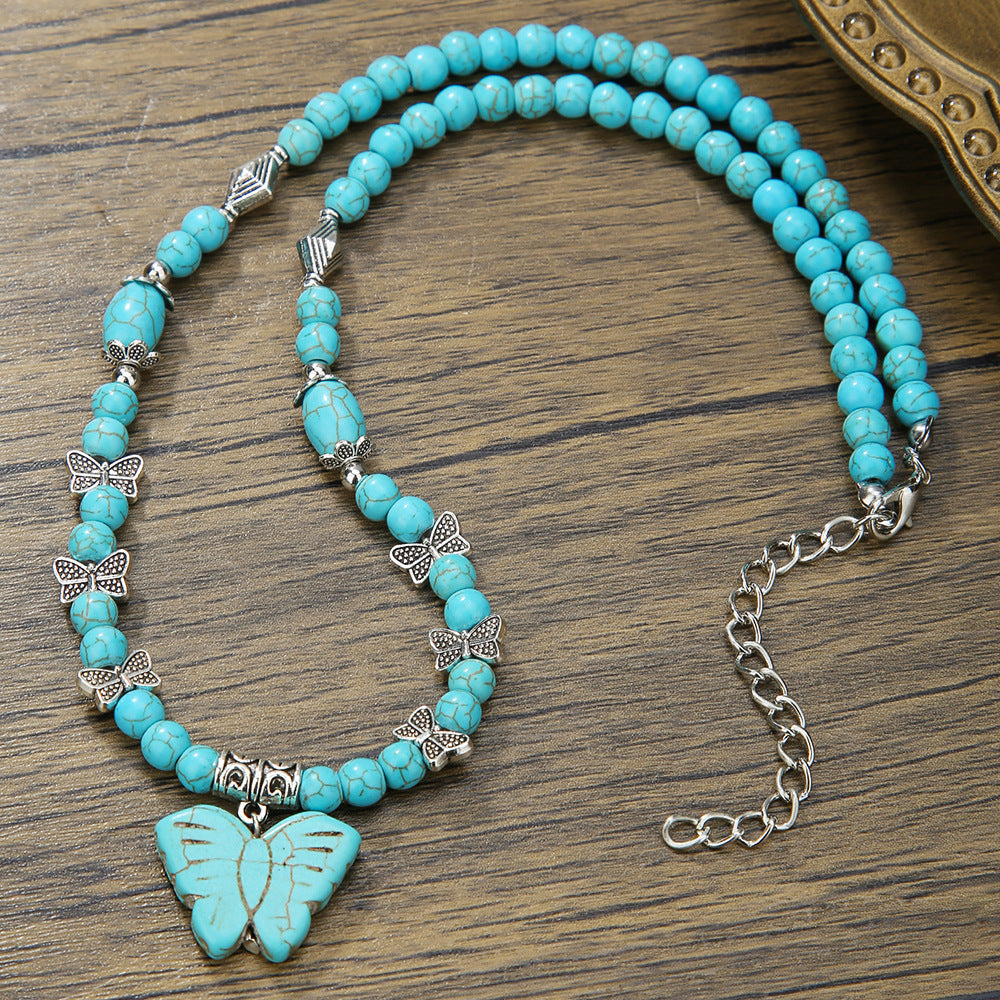 Wholesale turquoise necklace surfing punk necklace niche design hip-hop necklace
