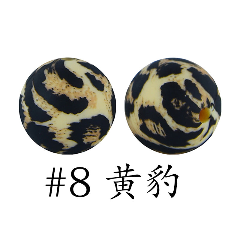 Wholesale 50pcs Western Style Leopard Skull Color Aztec Printed Silicone Balls Beads ACC-BDS-HeSheng007