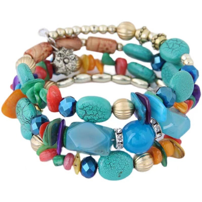 Wholesale Boho Style Kauri Crystal Mixed Multi-layered Bracelet Layered Bracelet Set ACC-BT-Weiy020