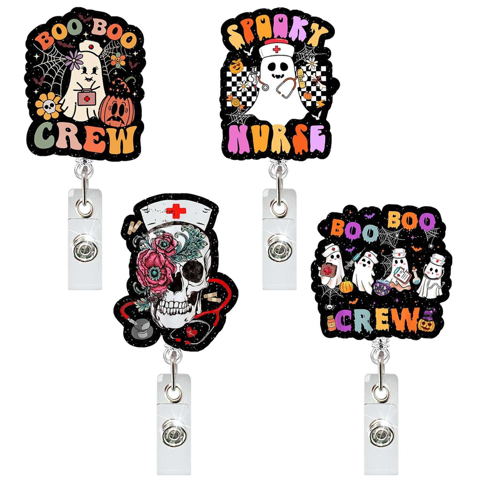 Wholesale Ghost Skull Retractable Badge Reel ABS Acrylic Fashion Accessory for Doctor Nurse