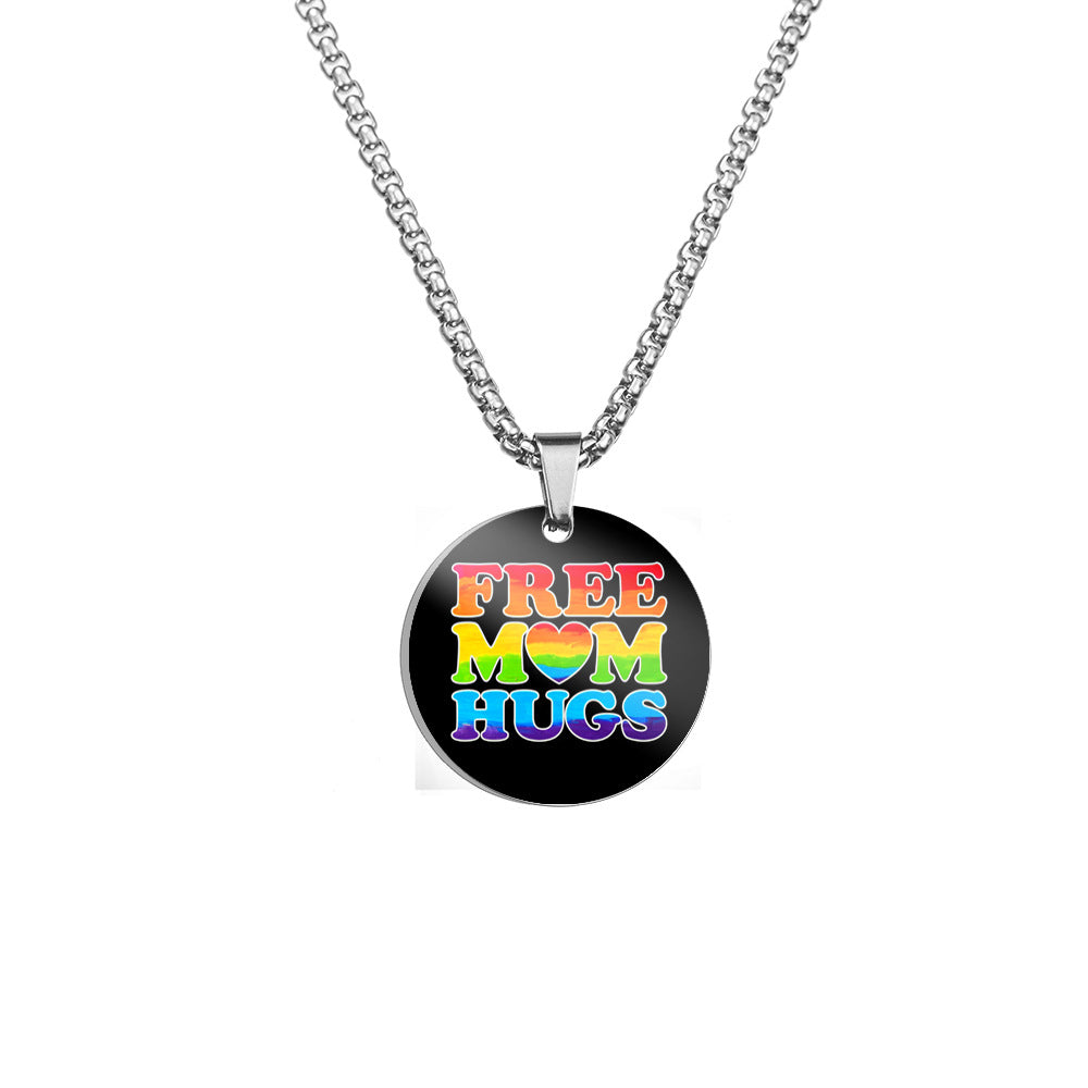 Wholesale Autism MOM Puzzle Color Printed Pendant Stainless Steel Necklace Mother's Day ACC-NE-HuanYu004