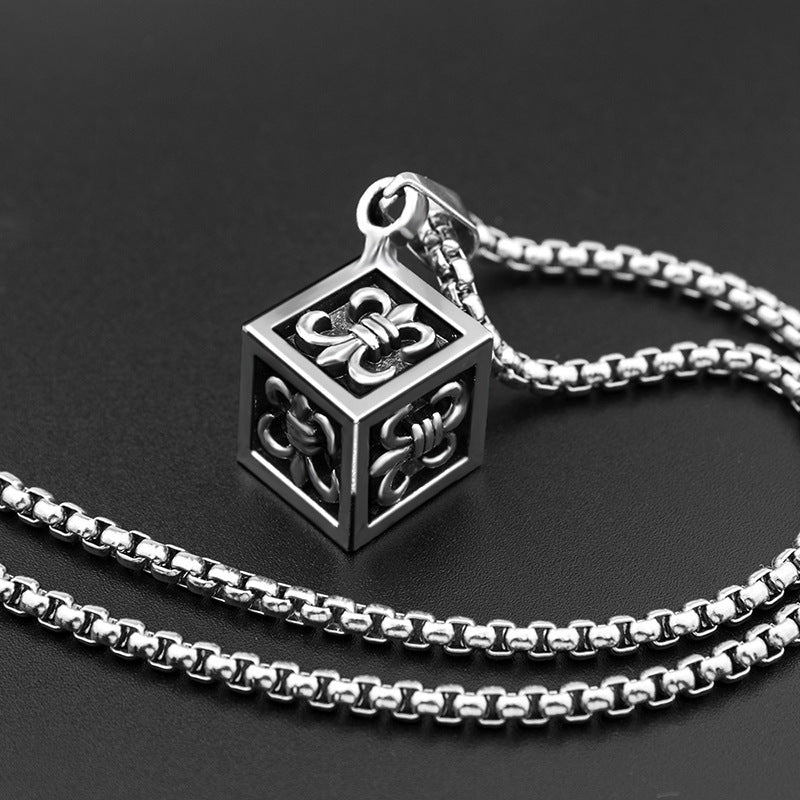Wholesale personality hip-hop stainless steel necklace men's retro box pendant jewelry