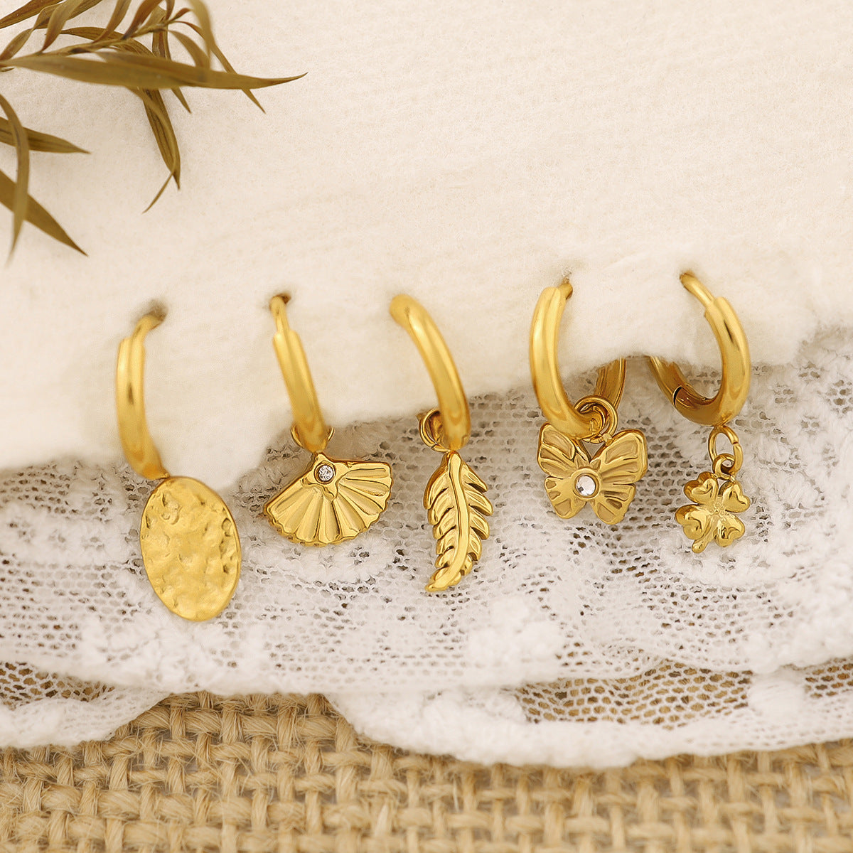 Wholesale Geometric earrings fan-shaped butterfly diamond hoop earrings