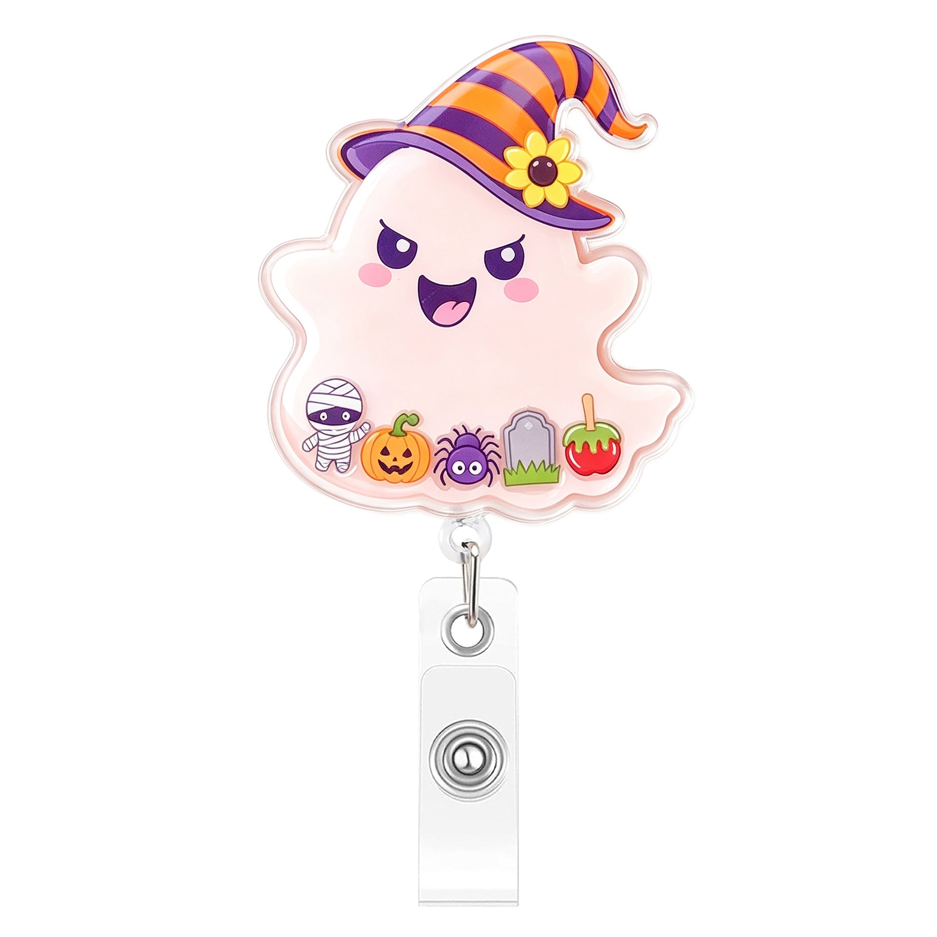 Wholesale Shake-Shake  Acrylic Ghost Pumpkin Easy-Pull Buckle Cute Telescopic ID Holder Decompression Decoration Badge Holder