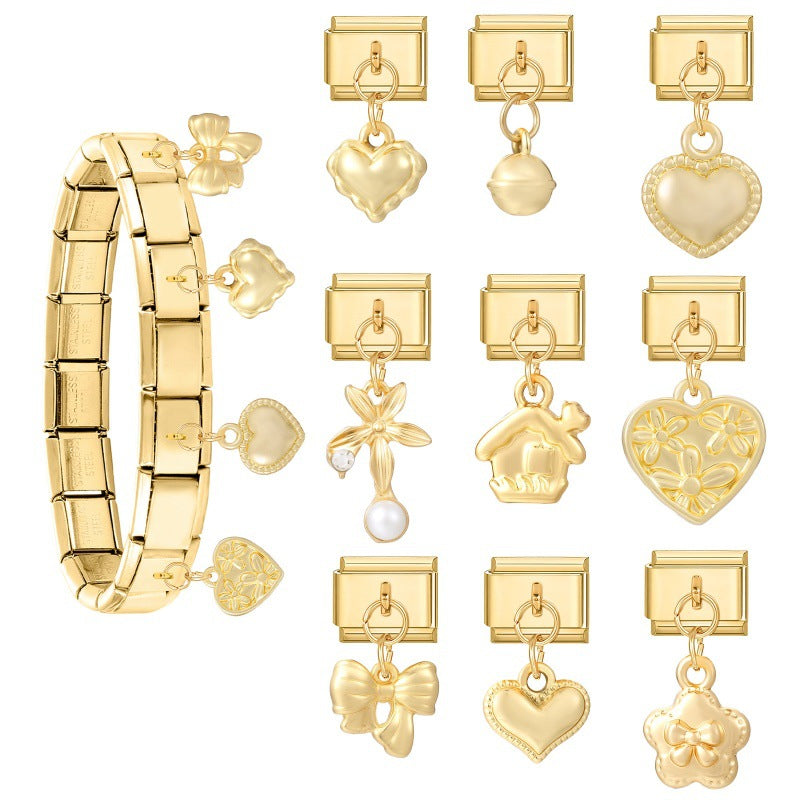 Wholesale 9mm Italian Charm Starter Bracelets DIY Heart and Bowknot Pendant Style Stainless Steel Composable Bracelet