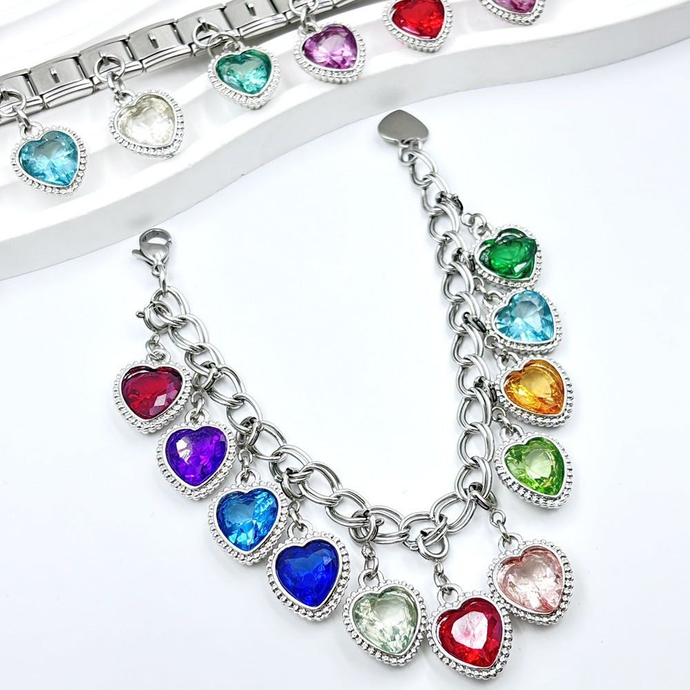 Wholesale Italian Charm Bracelet 9mm DIY multi-color heart-shaped    Creative Stainless Steel Composable Bracelet