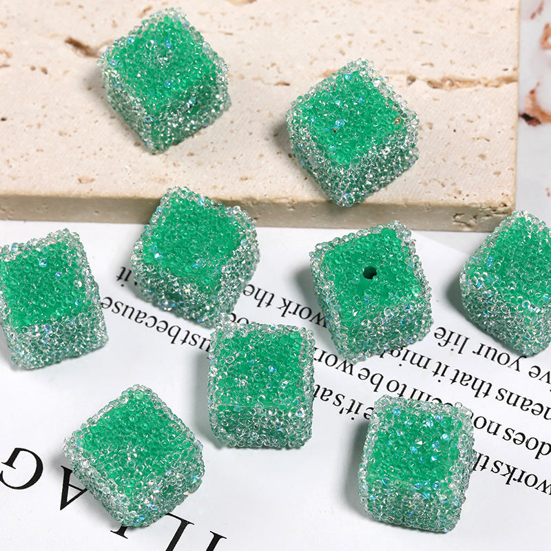 Wholesale of 5pcs/pack of Water Diamonds, Soft Sugar Beads, Candy Colored Square Full Diamond Beads ACC-BDS-BLG025