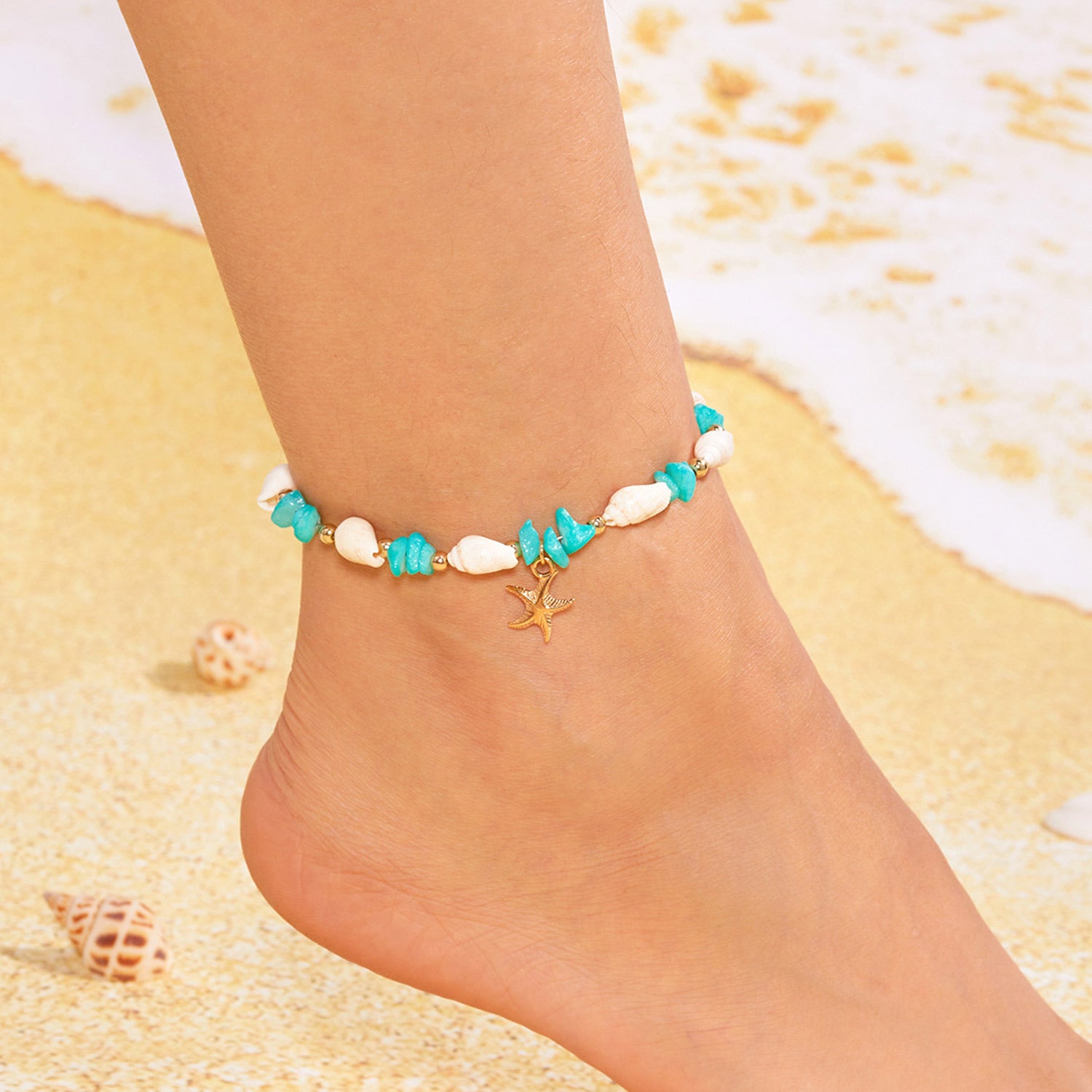 Wholesale sales new starfish jewelry Bohemian summer beach gravel starfish conch necklace