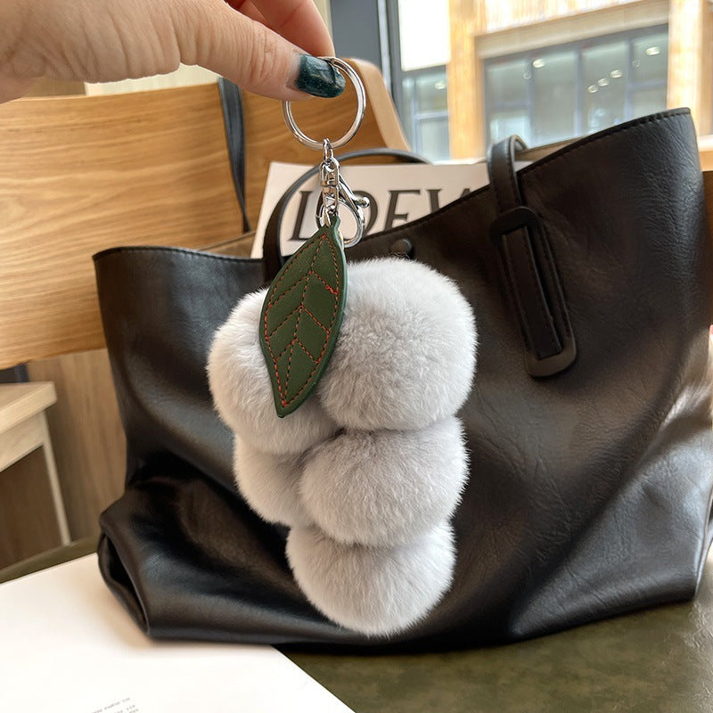 Wholesale Pom Pom Faux Rex Rabbit Fur " Grape"  Bag Charm  Keychain