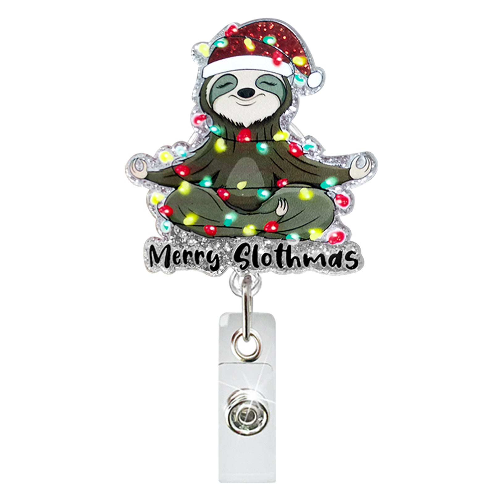 Wholesale Christmas Glitter Acrylic Sloth Dinosaur Puppy Retractable Rotating Badge Keychain ACC-KC-QiDing032
