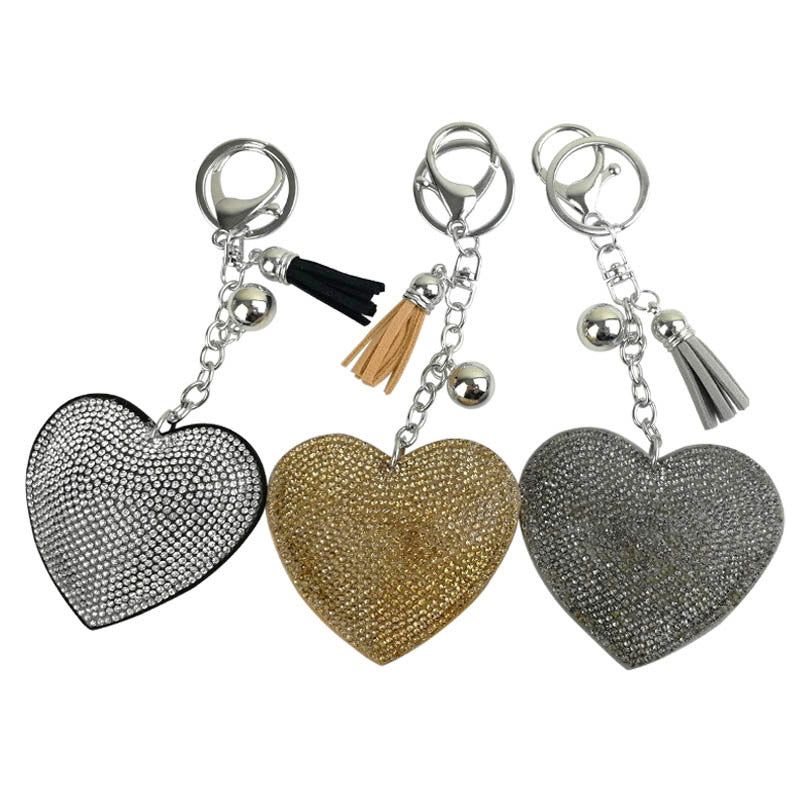 Wholesale flannel Diamond-embedded peach heart love keychain