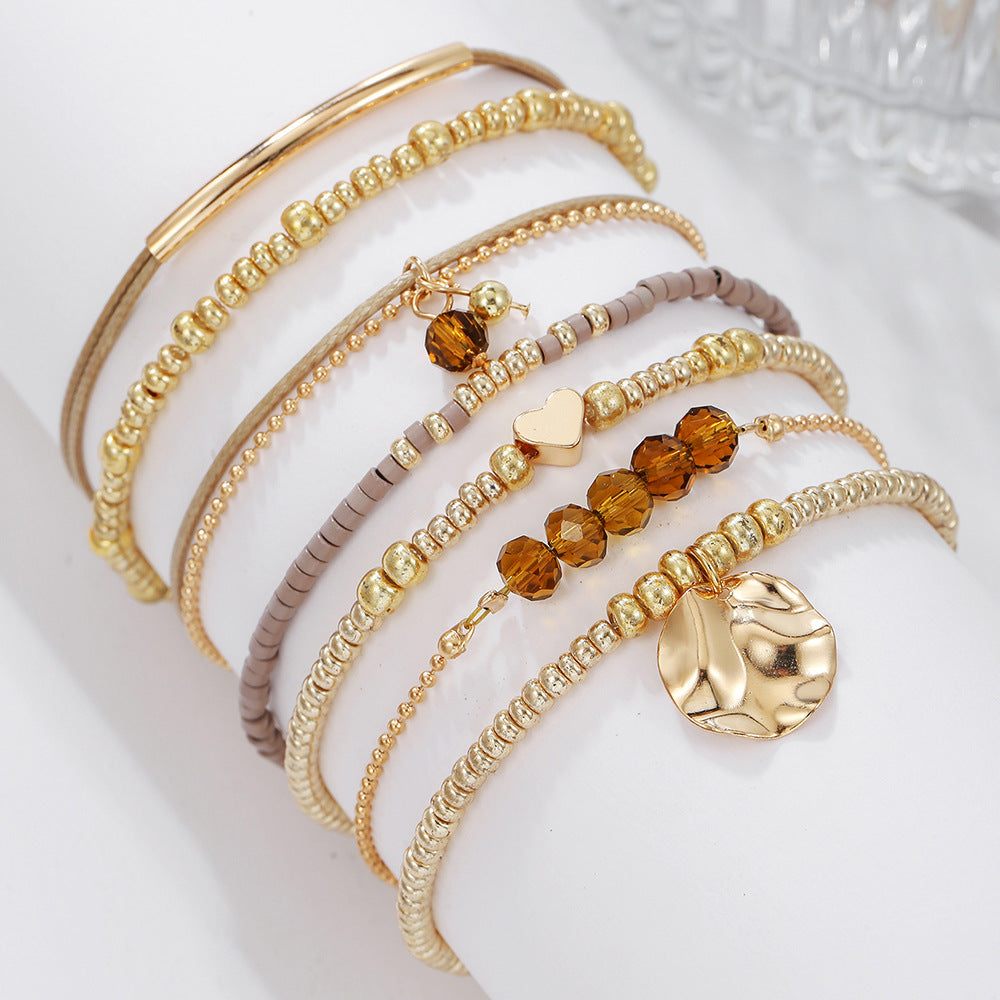 Wholesale Bohemian Beaded Bracelet Set,  Geometric Alloy Glass Beads,  Trendy Charm Bracelets for Women,  Jewelry Accessory