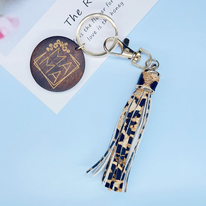 Wholesale Wooden MOM Mother's Day Tassel Creative Keychain