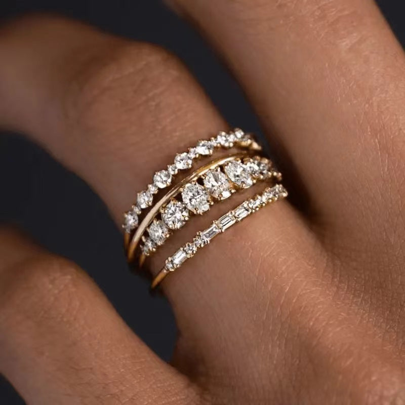 Wholesale Chic Women' s 4-Piece Silver Zircon Ring Set,  Alloy Jewelry Accessory Gift