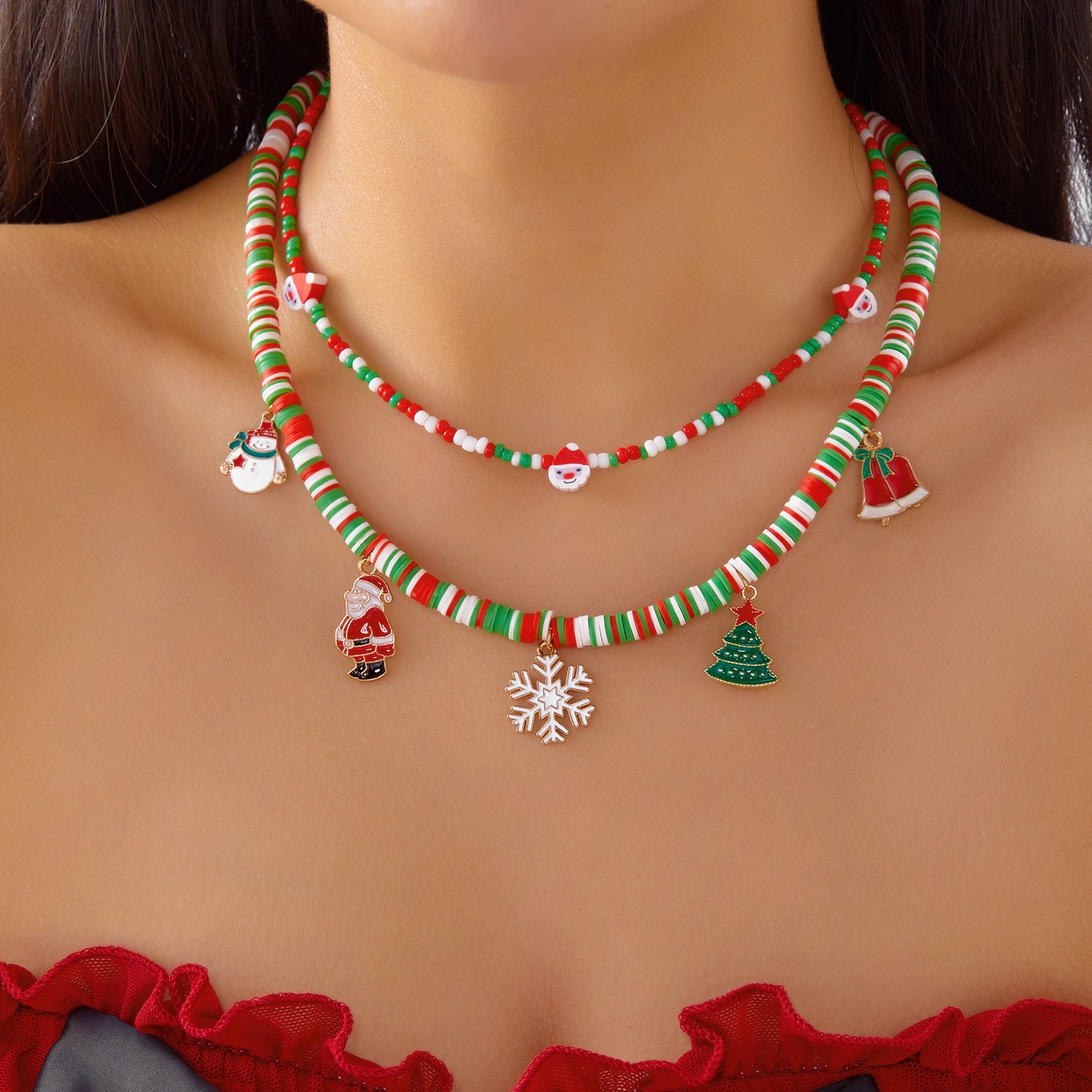 Wholesale Christmas Party  Snowman Elk Colorful Necklace