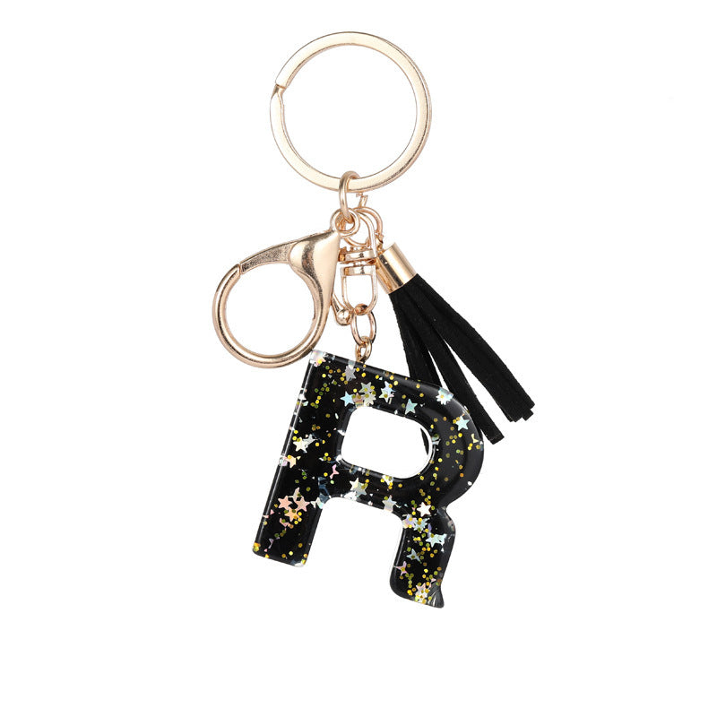 Wholesale  black resin keychain 26 English letter pendant keychain