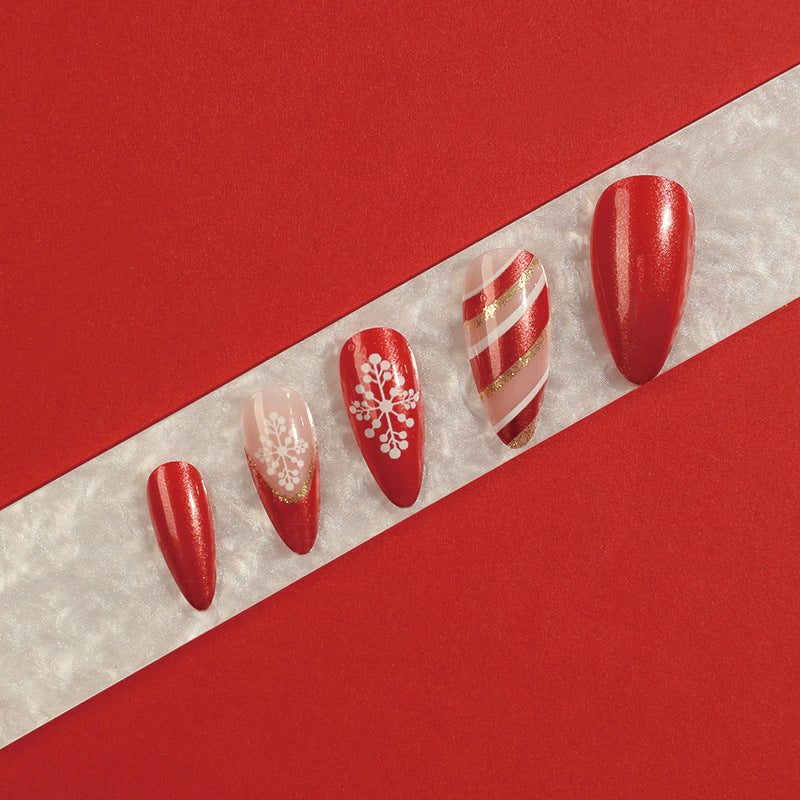 Wholesale 24 Pieces/box Christmas Red Edge White Snowflake Press-on Nails Kits Nail Stickers ACC-NS-LeFan026