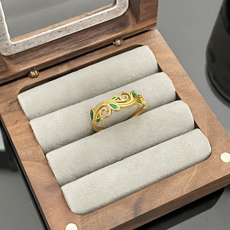 Wholesale Retro  Flower Leaf Dropping Glaze Fashion Opening Ring