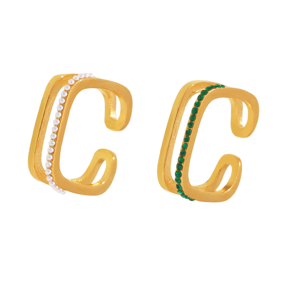 Wholesale Stainless steel  Fashion Light Luxury Square Rai Diamond Zircon Ring