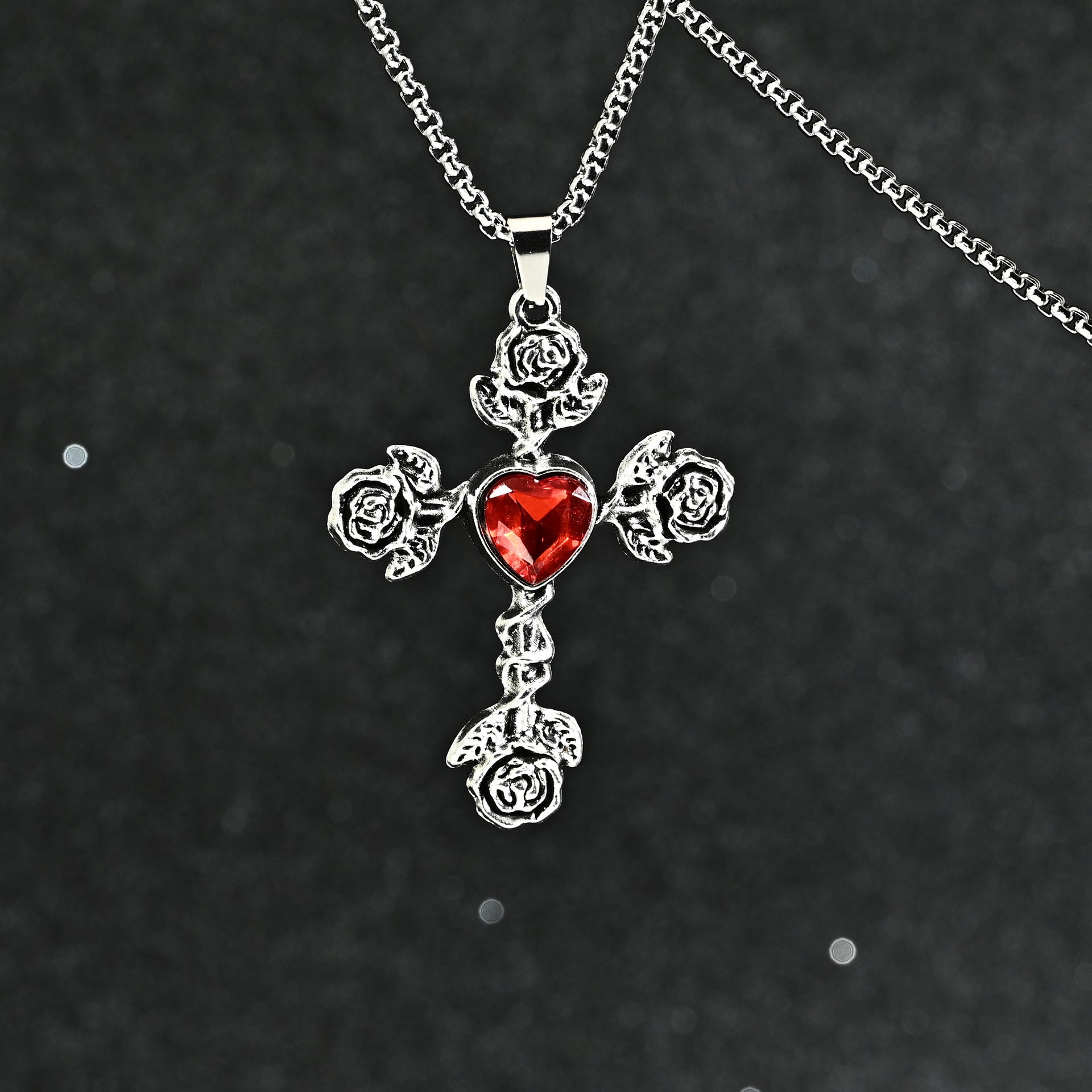 Wholesale Retro Gothic Cross Pendant Necklace Red Design Zinc Alloy Trendy Style Fashion Accessory Gift