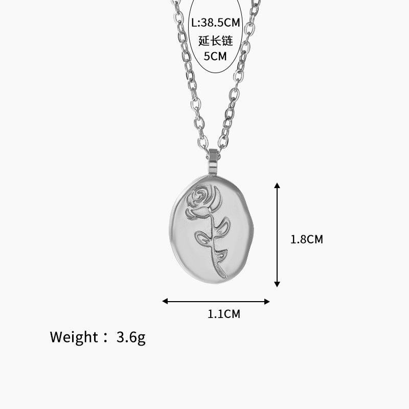 Wholesale Stainless steel oval rose gold coin stainless steel gold plated 18k color clavicle chain