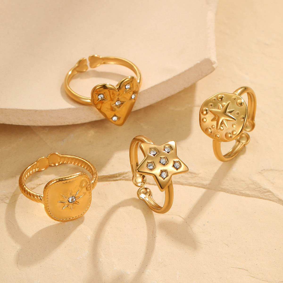 Wholesale  Light Luxury Fashion Texture Adjustable Ring Stainless Steel 18k Gold Plated Rings