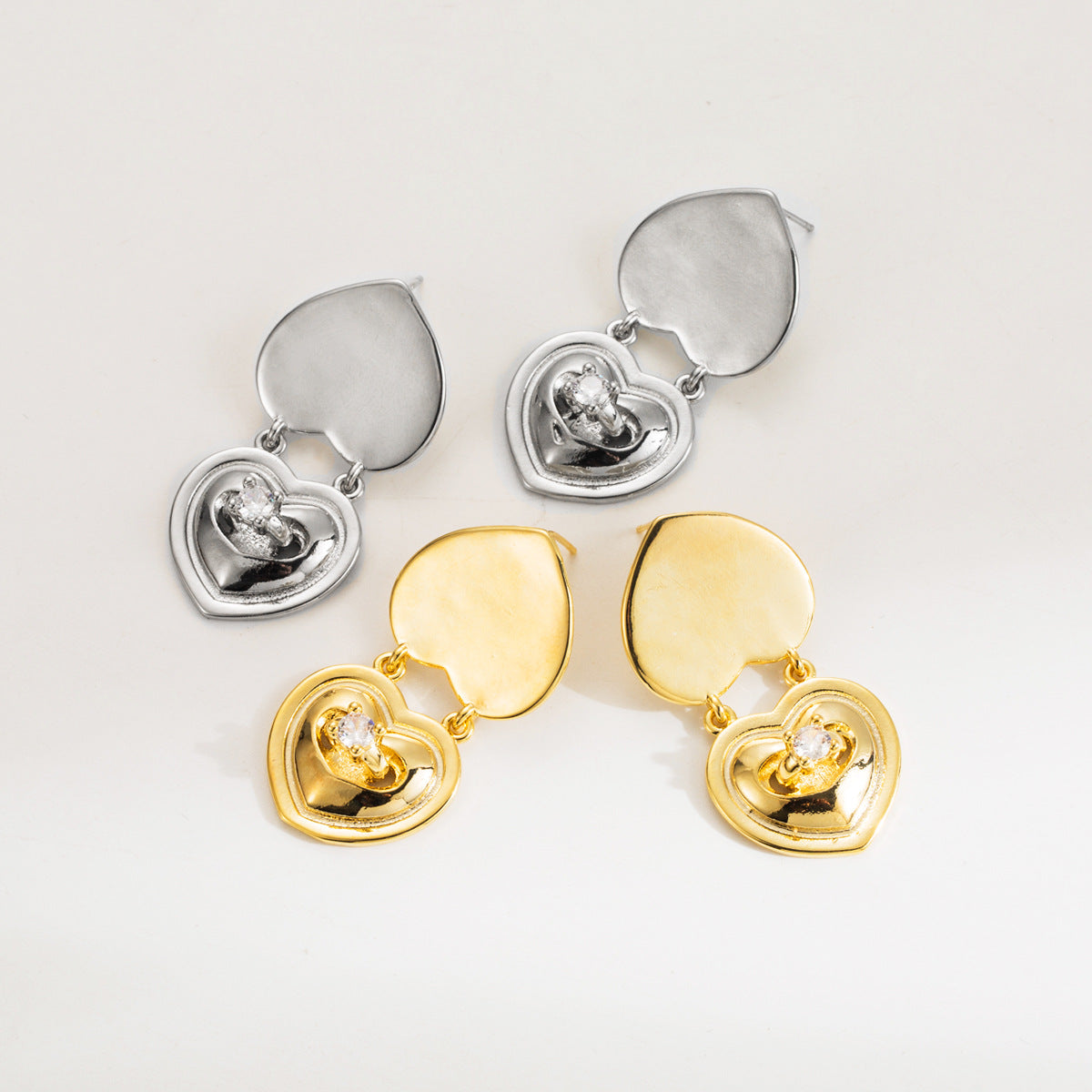 Wholesale Valentine's Day Copper Zircon Double Love Earrings