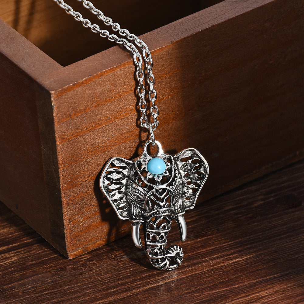 Wholesale Ancient Silver Alloy Elephant Pendant Sweater Chain Necklace Bohemian Retro Style Casual Jewelry For Men Women
